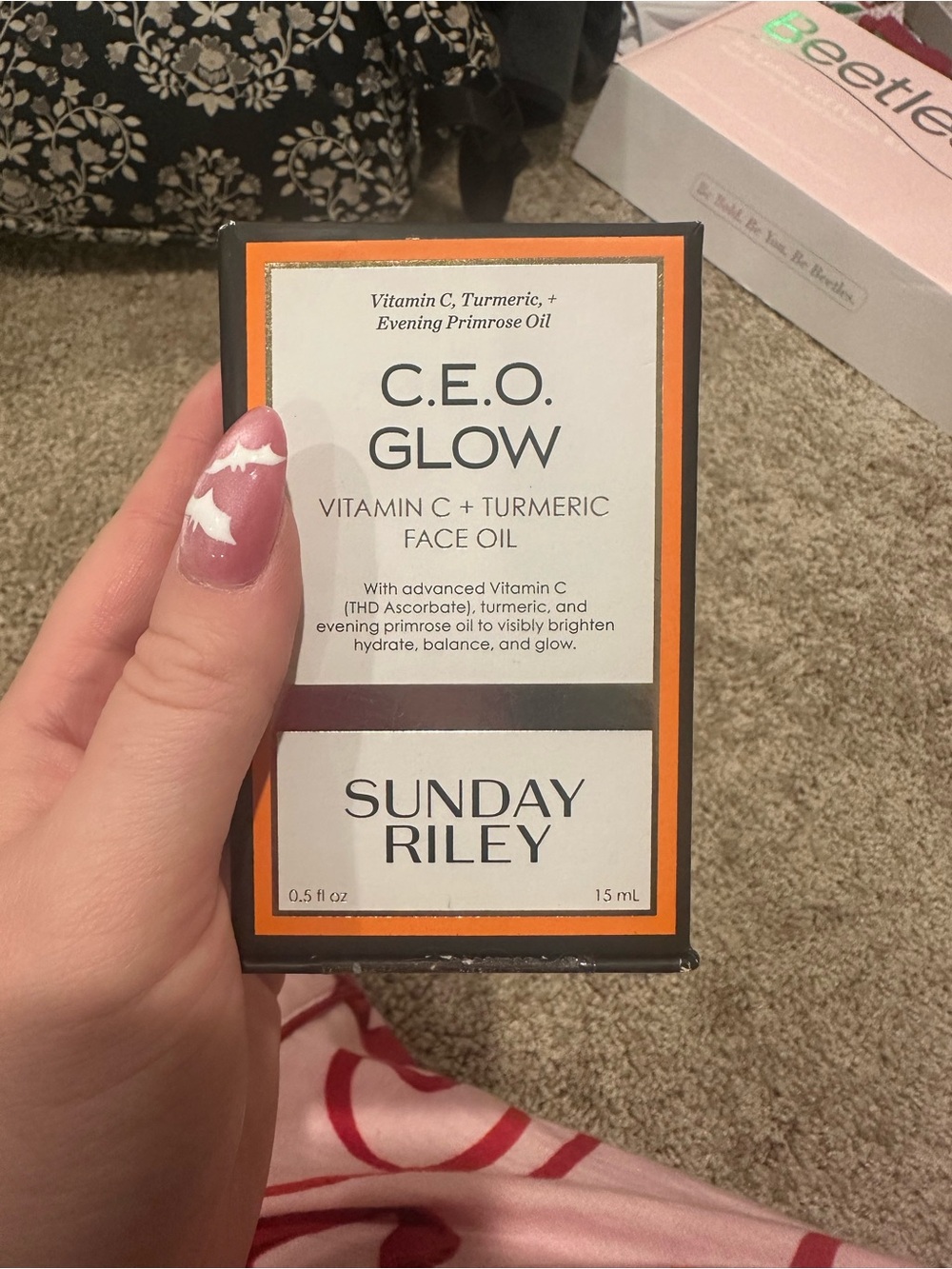 Sunday Riley C.E.O. Glow Vitamin C + Turmeric Face Oil — Orange and White Box